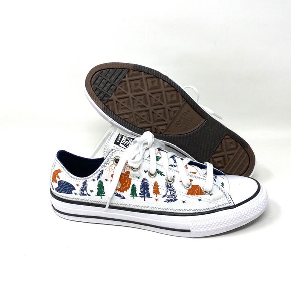 Converse Women's 672440F CTAS OX White Camping Themed Print Low Canvas Sneakers - Picture 3 of 10